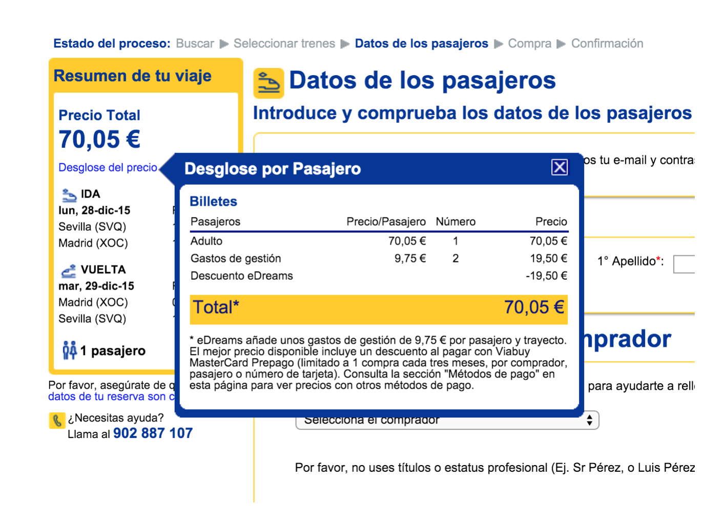 Diferencia de precio en tren en Edreams y Renfe