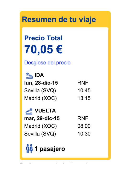 Diferencia de precio en tren en Edreams y Renfe