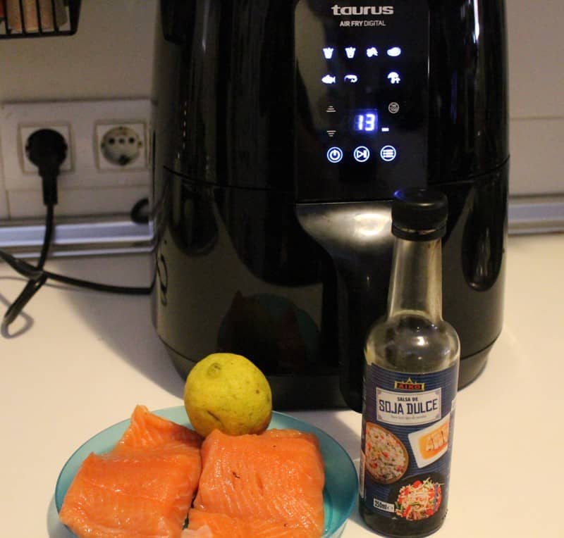 receta salmón con soja y lima air fry